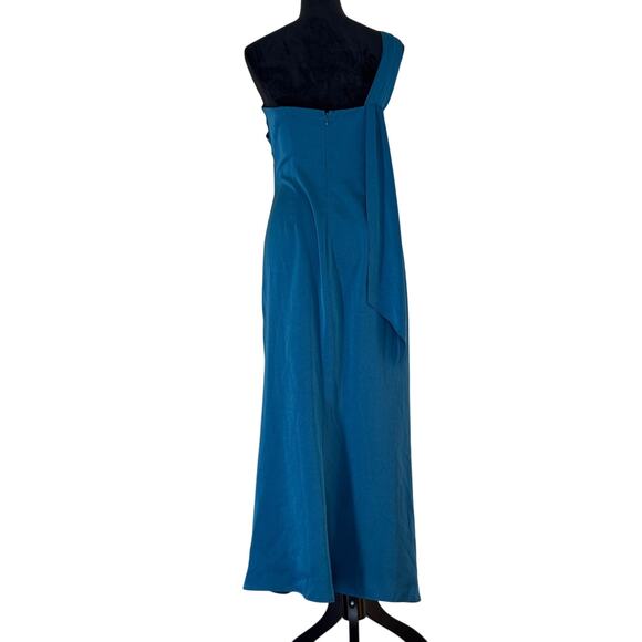 Rachel Zoe Draped Turquoise On Shoulder Kareen Gown Sz 8 - Picture 2 of 12